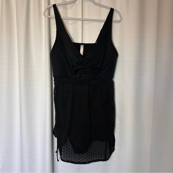 SWIM BY CACIQUE DRESS SWIMSUIT PLUS Size 20BLACK Mesh Crochet ONE PIECE Beach - Picture 5 of 11